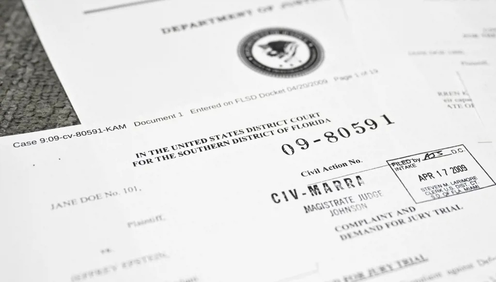 صورة للسجلات التي نشرتها العدل الأميركية (أ ف ب).