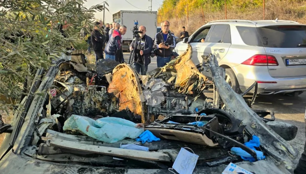 استهداف سيارة على طريق عقتنيت - القنيطرة، حومين التحتا جنوب لبنان (أحمد منتش).