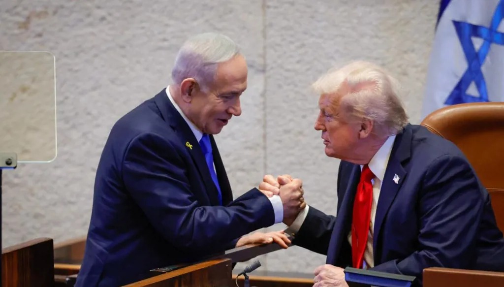 ترامب ونتنياهو في الكنيست الإسرائيلي (وكالات). ).