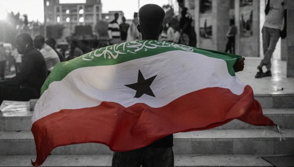 شاب يرفع علم 