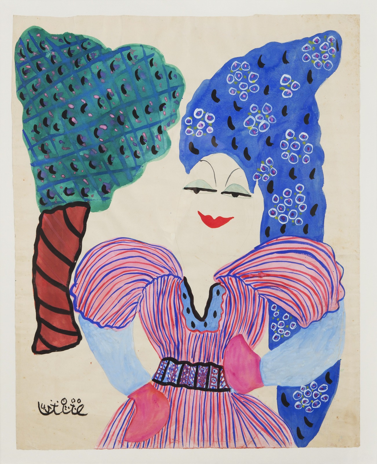 “امرأة بفستان وردي“ (1945) بريشة باية. (مجموعة “بارجيل“)