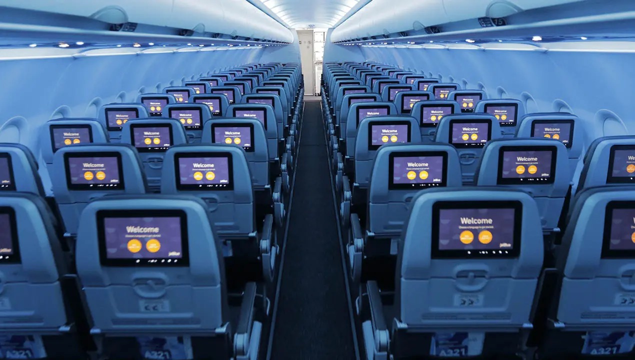 مقاعد الركاب في طائرة لشركة Jet Blue.