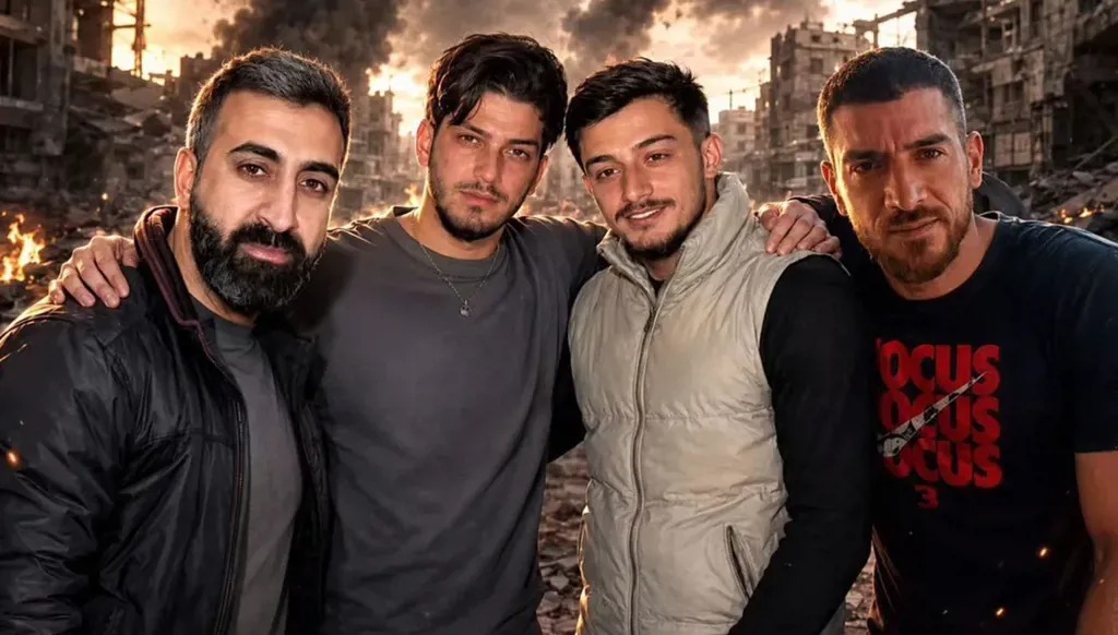 الشبان الأربعة من اليمين: حسن والرقة وبزي وقشمر.