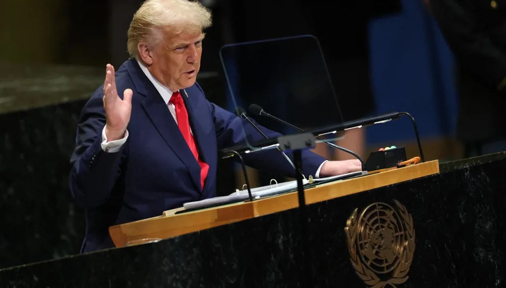 ترامب على منبر الأمم المتحدة، أيلول 2025 (أرشيف، أ ف ب).
