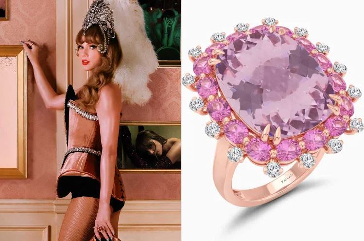 اطلالة تايلور سويفت اللافتة بالمجوهرات الفاخرة والازياء الفخمر (انترنت)
