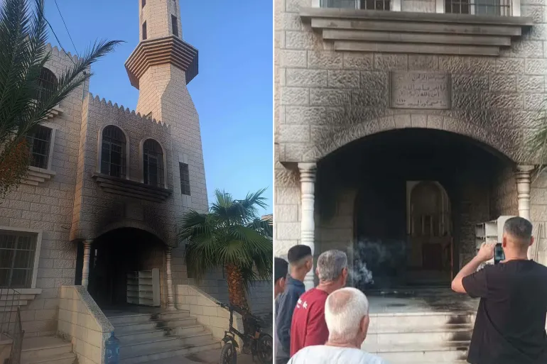 مسجد قرية جنوب مدينة طولكرم بعد إحراقه (إكس)
