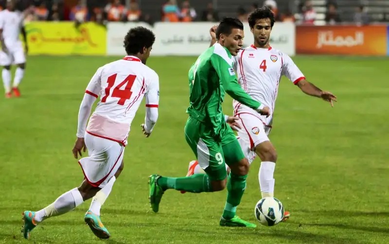 من مباراة الإمارات ضد العراق في نهائي كأس الخليج الـ21. (موقع الاتحاد الإماراتي)