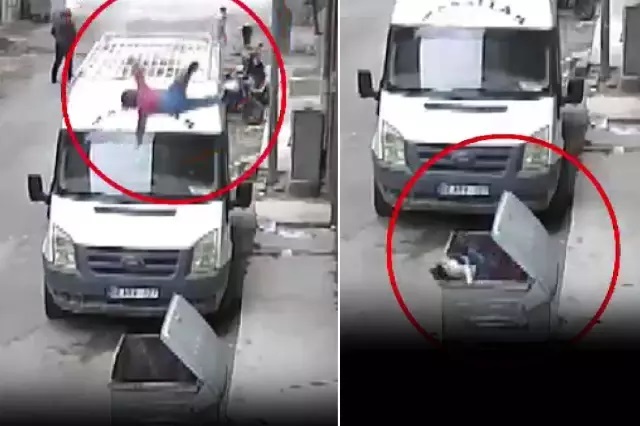 استقر الطفل في الحاوية بعد سقوطه من النافذة (أكس)