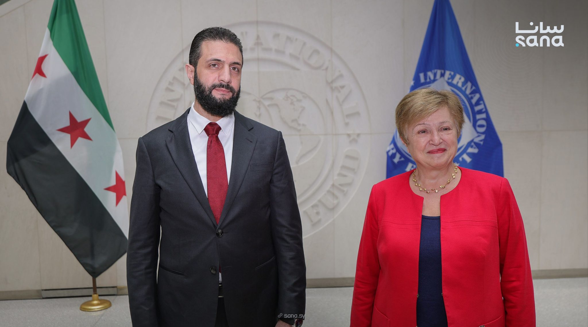 الشرع يلتقي كريستالينا جورجييفا في واشنطن. (سانا)