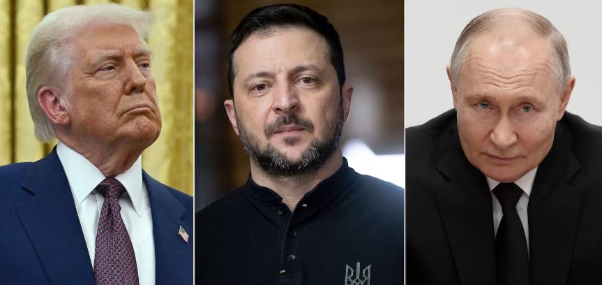 صورة مركبة لبوتين وترامب وزيلينسكي، (وكالات).