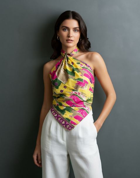 وشاح بأسلوب توب لصيف 2026 (Pinterest)