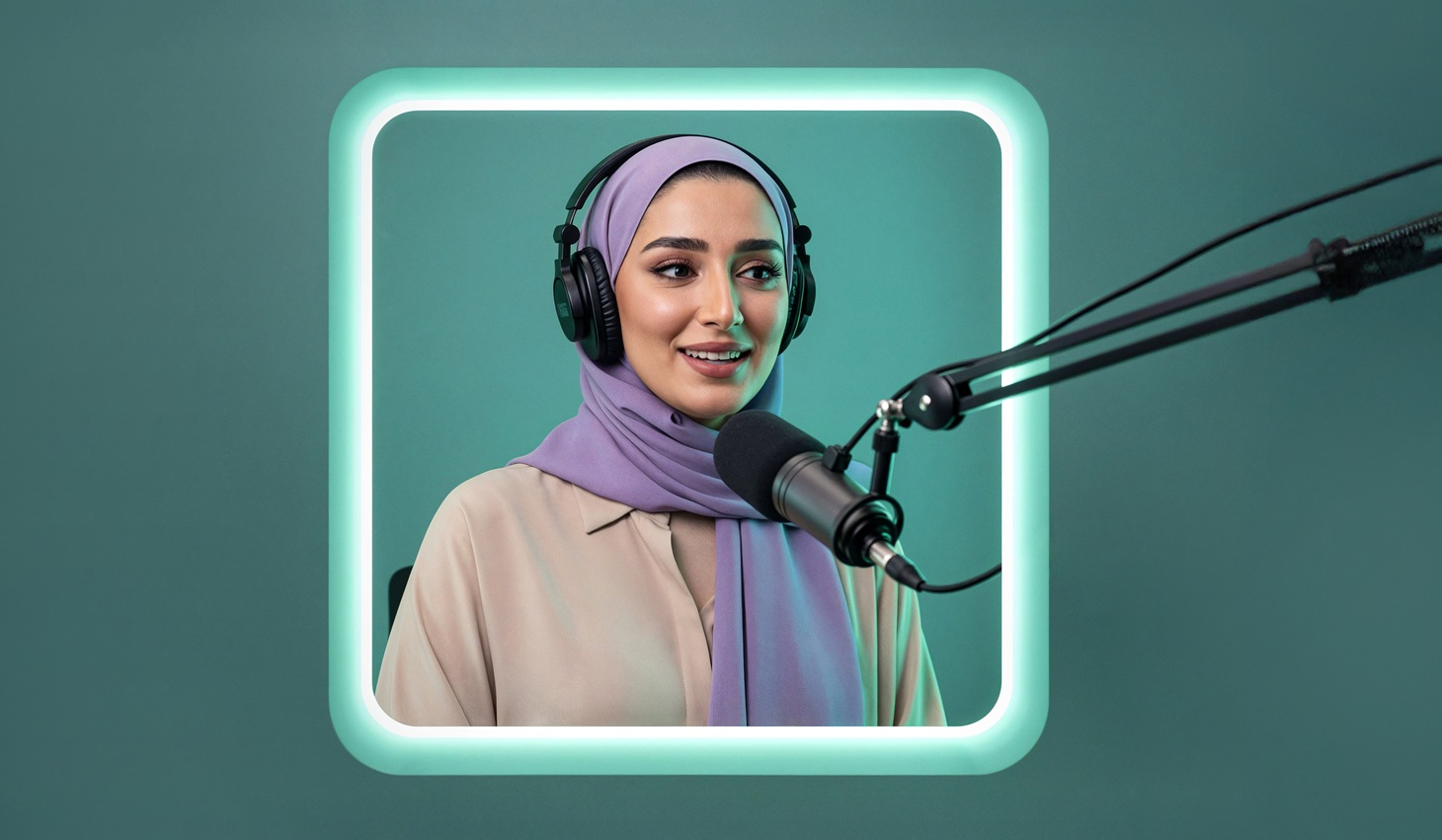 امرأة تُجري بودكاست.