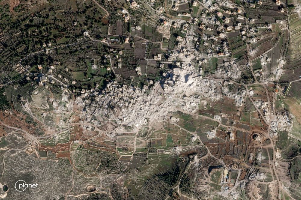 Satellite image showing the destruction in Saf al-Hawa near Bint Jbeil.