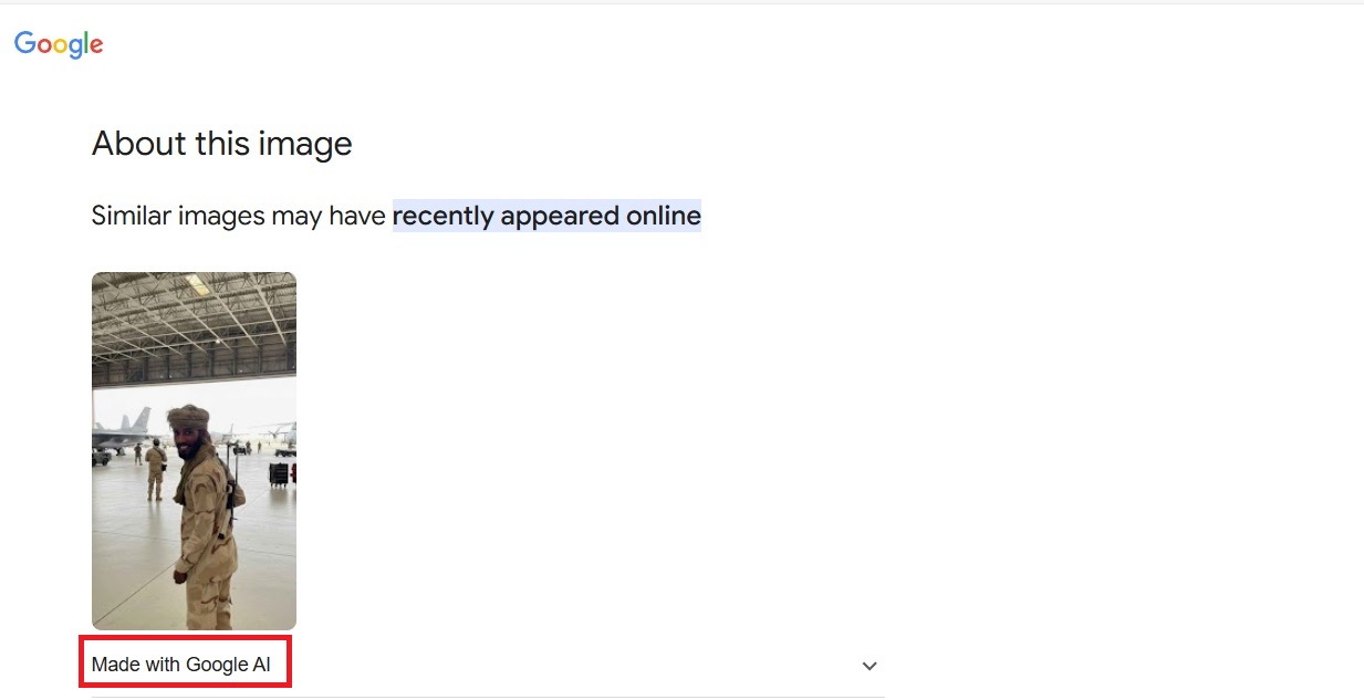 محرك غوغل تعرف الى الصورة بأنها منشأة بالذكاء الاصطناعي