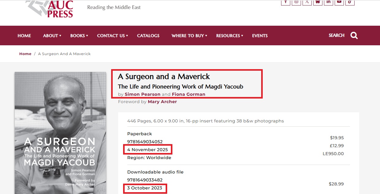 اعلان عن الكتاب في موقع دار نشر الجامعة الاميركية في القاهرة