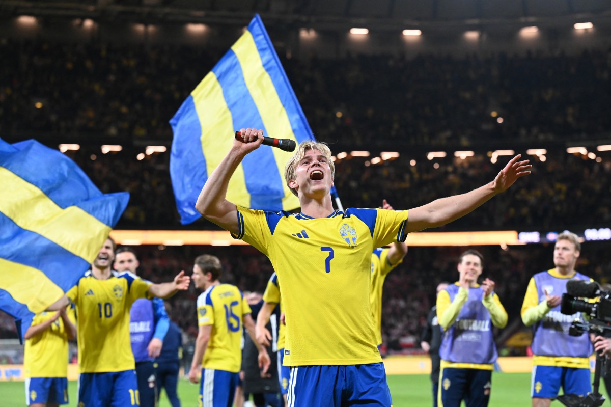 من احتفالات السويد بالتأهل إلى كأس العالم 2026. (أ ف ب)