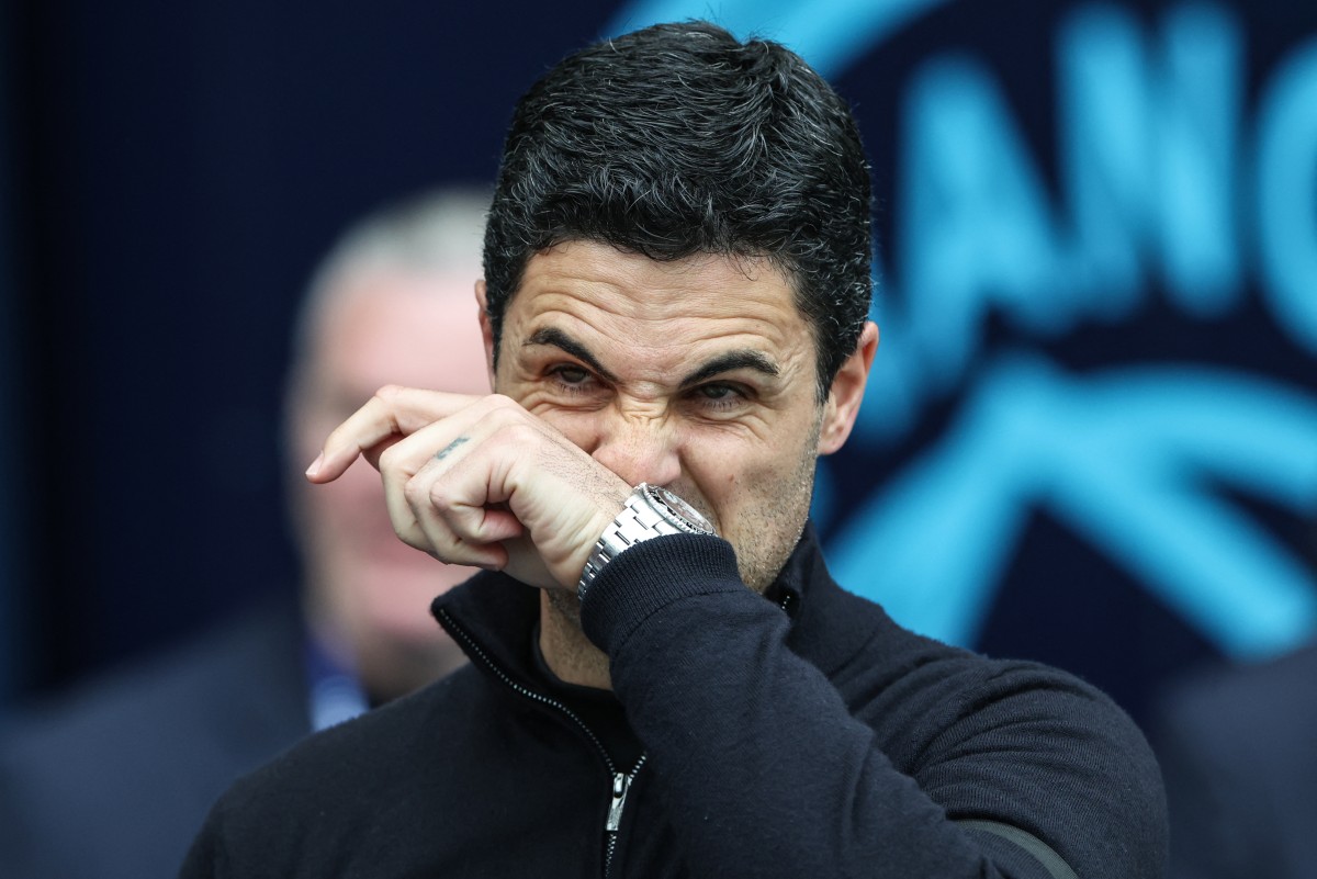 المدرب الإسباني ميكيل أرتيتا. (أ ف ب)  