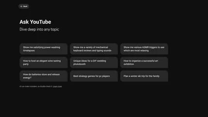 ميزة Ask YouTube تتيح البحث بلغة طبيعية والاستعانة بالذكاء الاصطناعي للوصول إلى المحتوى المناسب.