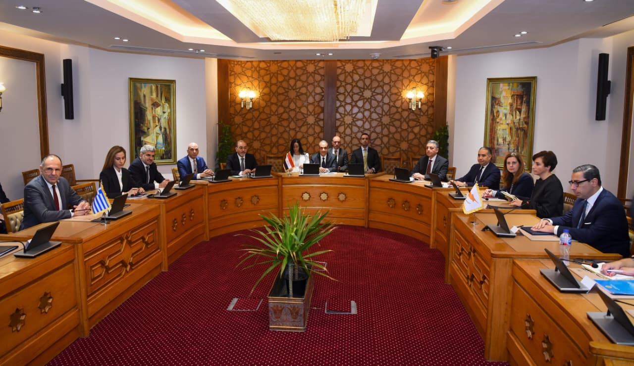 خلال جلسة مشاورات بين وزراء خارجية مصر واليونان وقبرص. (وزارة الخارجية المصرية)