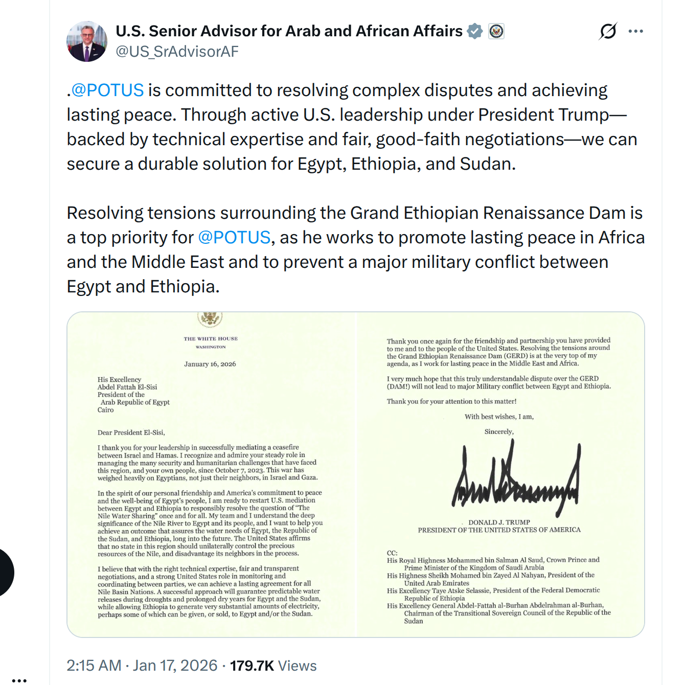 صورة من تدوينة مسعد بولس. (النهار)