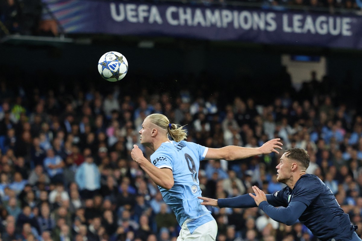 رأسية هالاند التي جاء منها هدف التقدم لمانشستر سيتي (أ ف ب)