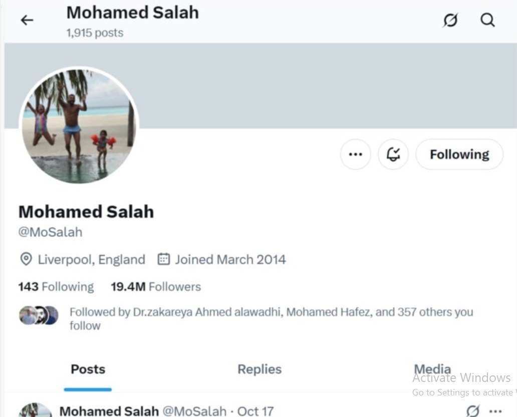 الحساب الرسمي لمحمد صلاح في منصة 