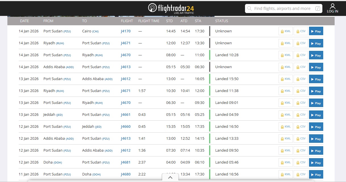 نتيجة البحث عن رحلات الطائرة في موقع Flight Radar24