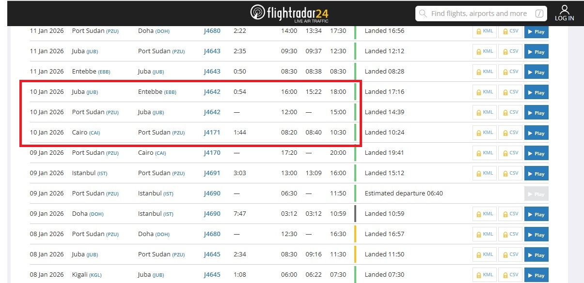 نتيجة البحث عن رحلات الطائرة في موقع Flight Radar24