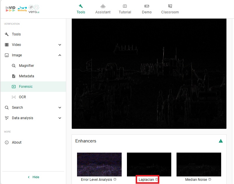 نتيجة فحص الصورة بواسطة اداة Invid