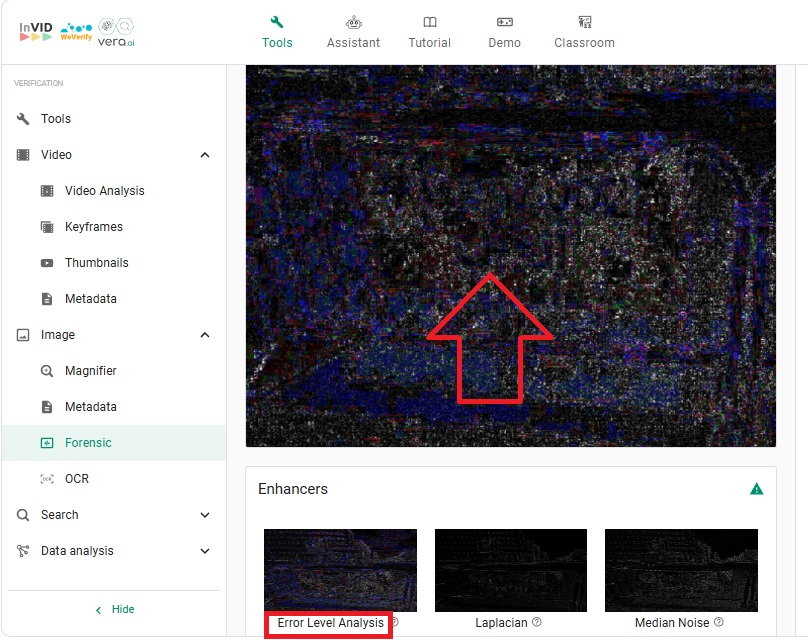 تحليل الصورة بواسطة اداة Invid