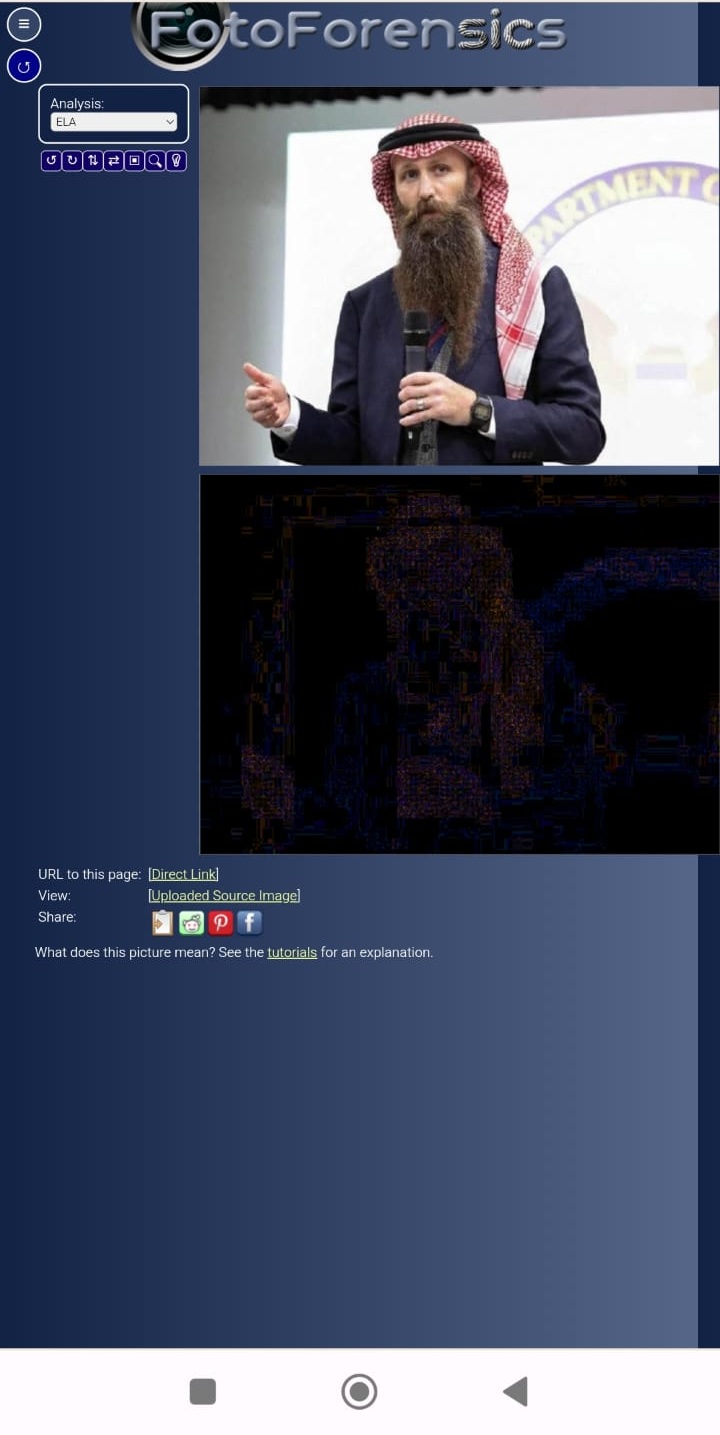 نتيجة فحص الصورة في موقع fotoforensics