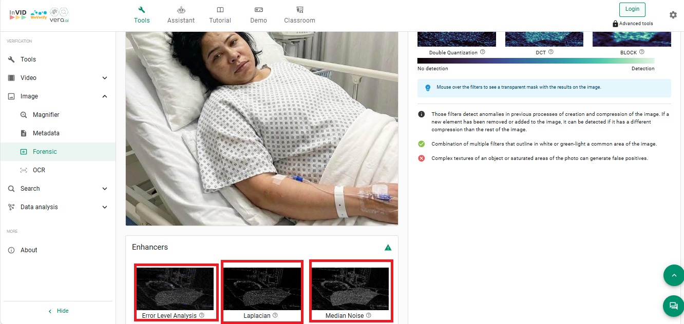 نتيجة فحص الصورة بواسطة أداة Invid