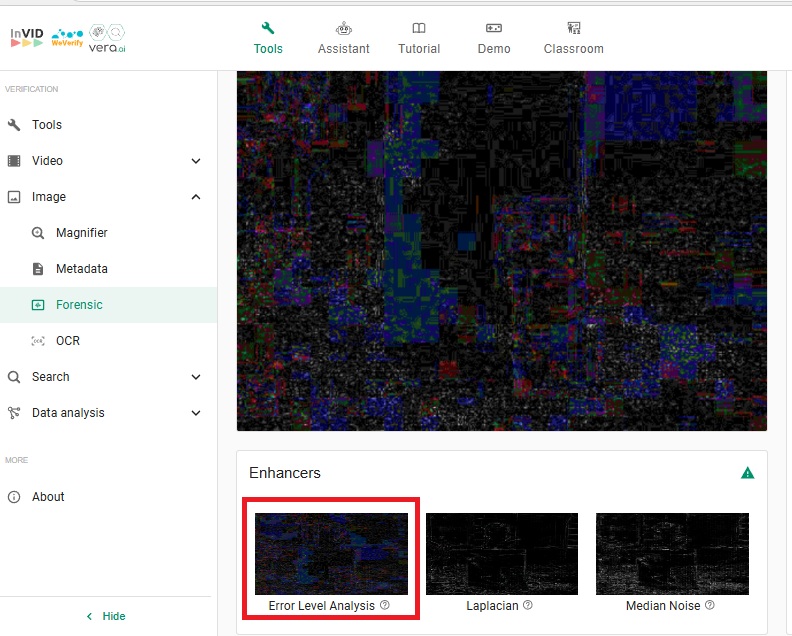نتيجة فحص الصورة بواسطة اداة Invid