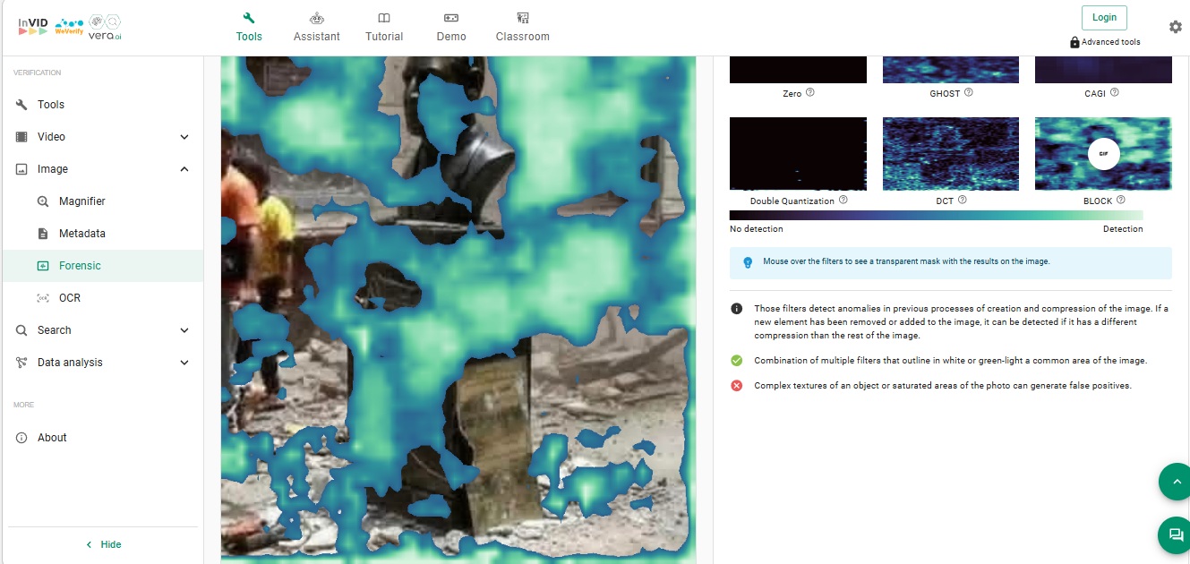 نتيجة فحص الصورة بواسطة اداة Invid