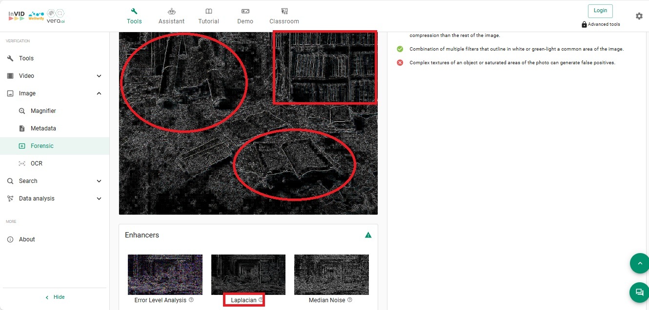 نتيجة فحص الصورة بواسطة برنامج invid