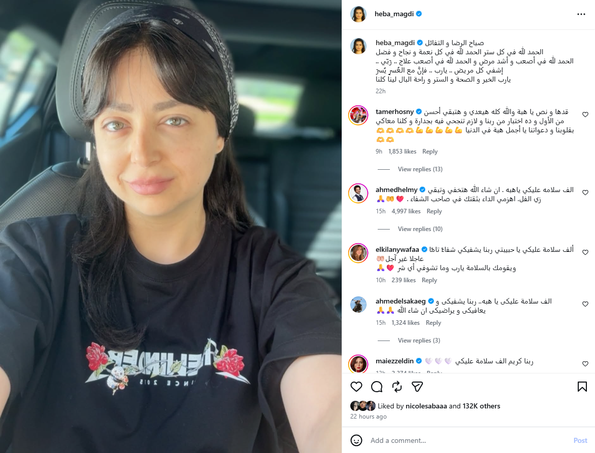 منشور هبة مجدي وتعليقات مجموعة من الفنانين (إنستغرام)
