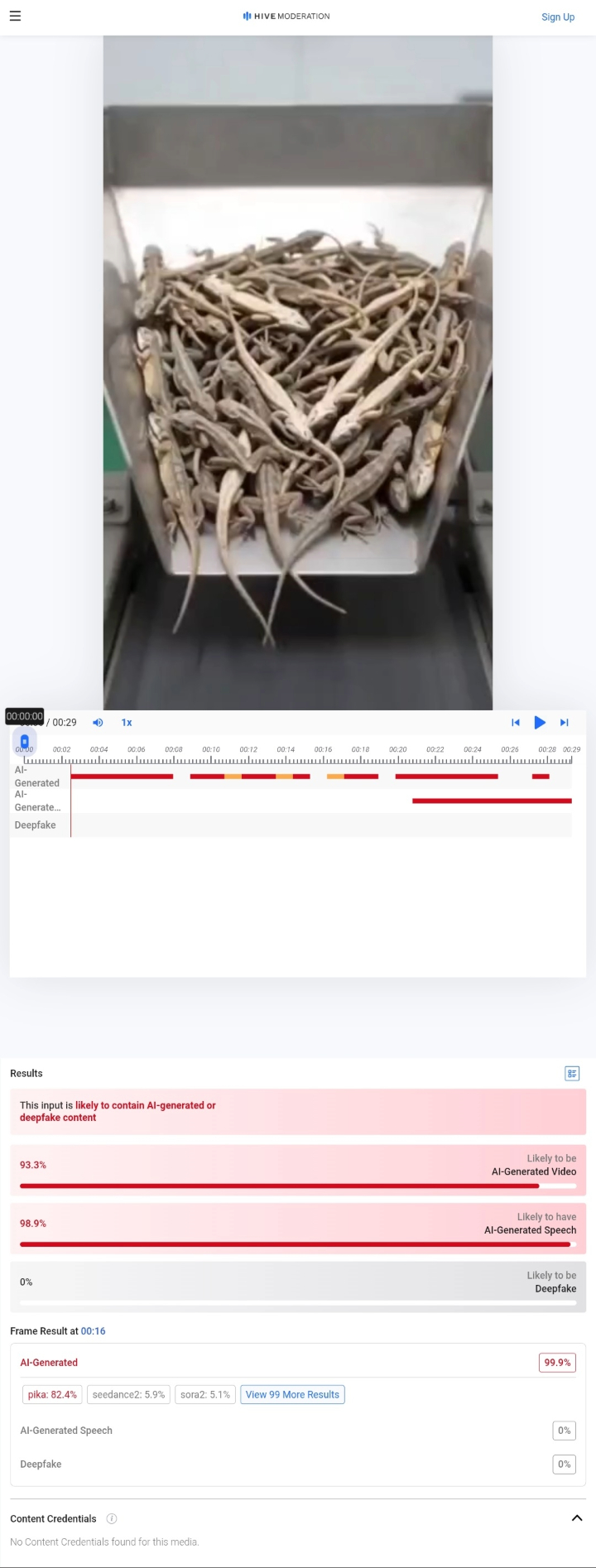نتيجة فحص الفيديو في موقع Hive