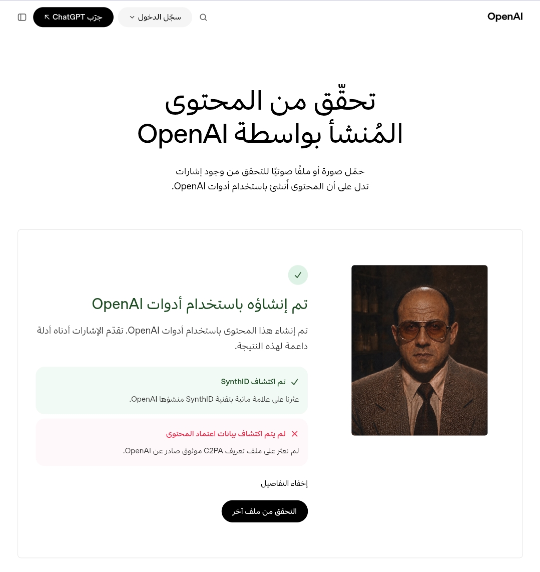 نتيجة الفحص الصورة المتداولة باستخدام OpenAI