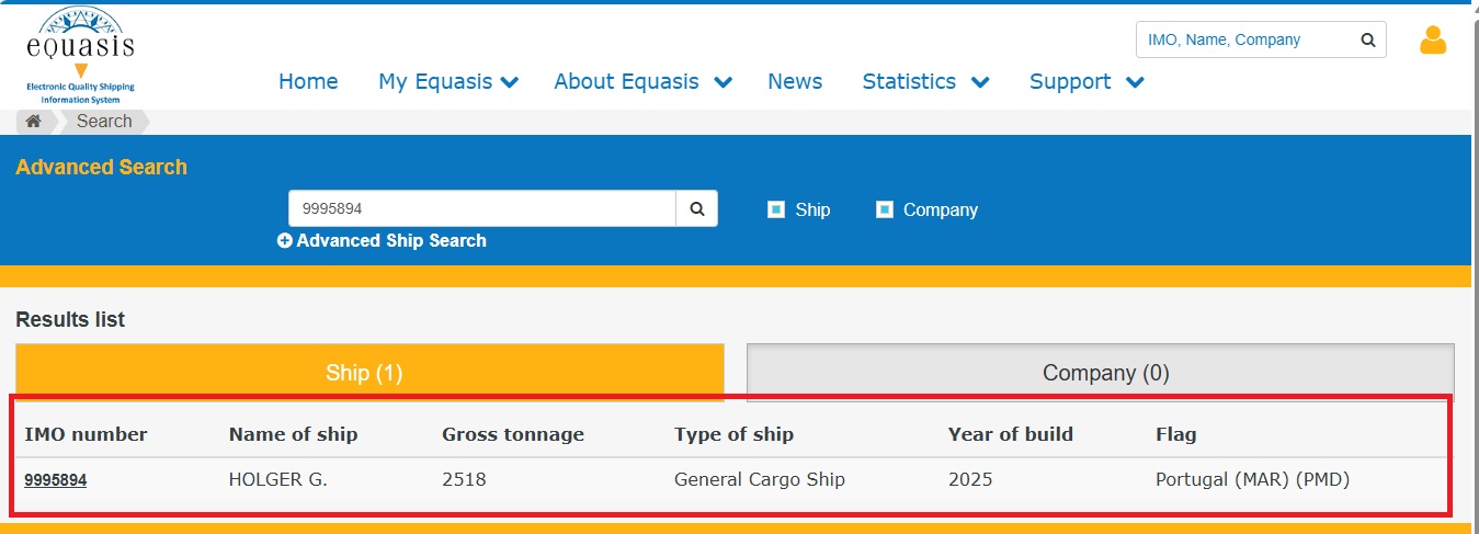 بيانات السفينة في موقع مؤسسة Equsis 