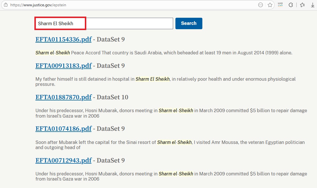 لقطة للوثائق التي ورد فيها اسم شرم الشيخ