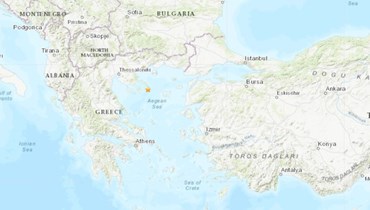 خريطة تظهر موقع الزلزال الذي هز شمال اليونان (earthquake.usgs.gov). 