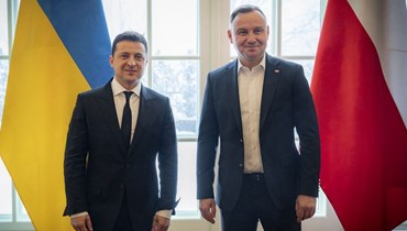 زيلينسكي ملتقيا الرئيس البولندي أندريه دودا (20 ك2 2022، رئاسة الجمهورية الاوكرانية). 