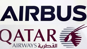 صورة مركبة تظهر شعاري ايرباص والخطوط القطرية (أ ف ب). 