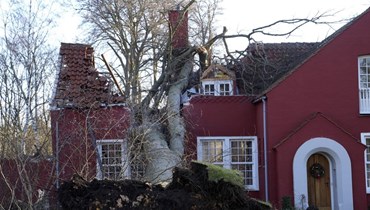 منزل تضرر من سقوط شجرة في شارلوتينلوند شمال كوبنهاغن بالدانمارك من جراء العاصفة (30 ك2 2022، ا ب).
