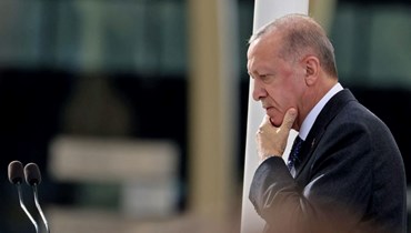إردوغان متكلما خلال حدث في الجناح التركي في معرض إكسبو 2020 في دبي (15 شباط 2022، أ ف ب).