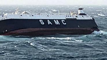 صورة قدمتها منظمة الموانئ والبحرية الإيرانية، وتظهر سفينة الشحن الإماراتية الجانحة (17 آذار 2022، ا ف ب). 