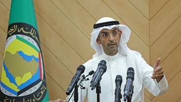 الحجرف متكلما خلال مؤتمر صحافي في الرياض (17 آذار 2022، ا ف ب). 