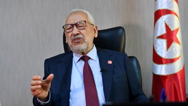 الغنوشي خلال مقابلة مع وكالة فرانس برس في العاصمة تونس (31 آذار 2022، أ ف ب). 