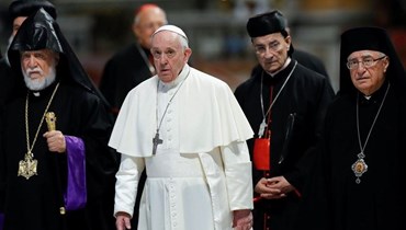 البابا فرنسيس مع قادة كنائس لبنان. 