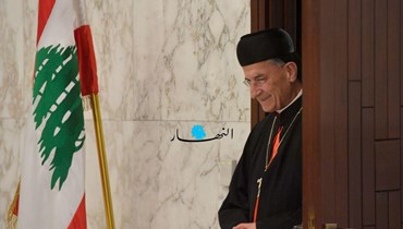 البطريرك الماروني بشارة بطرس الراعي لدى خروجه مبتسما من مكتب رئيس الجمهورية في قصر بعبدا (نبيل اسماعيل).